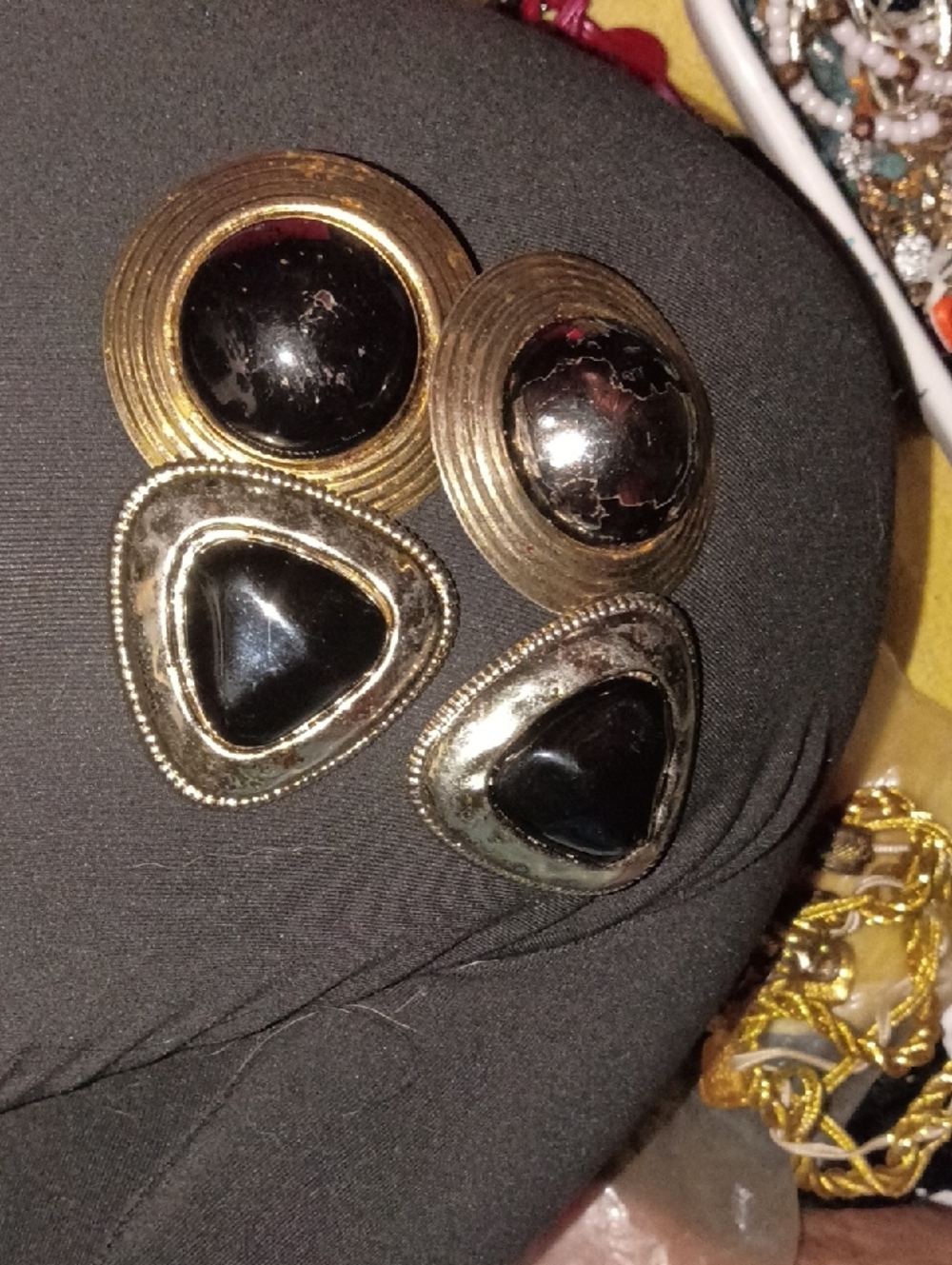 Gold-Tone Earrings with Black Stone Accents - Women Jewelry